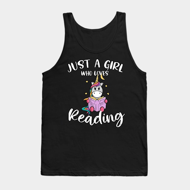 Just a Girl Who Loves Reading Funny unicorn and book lovers Tank Top by tabbythesing960